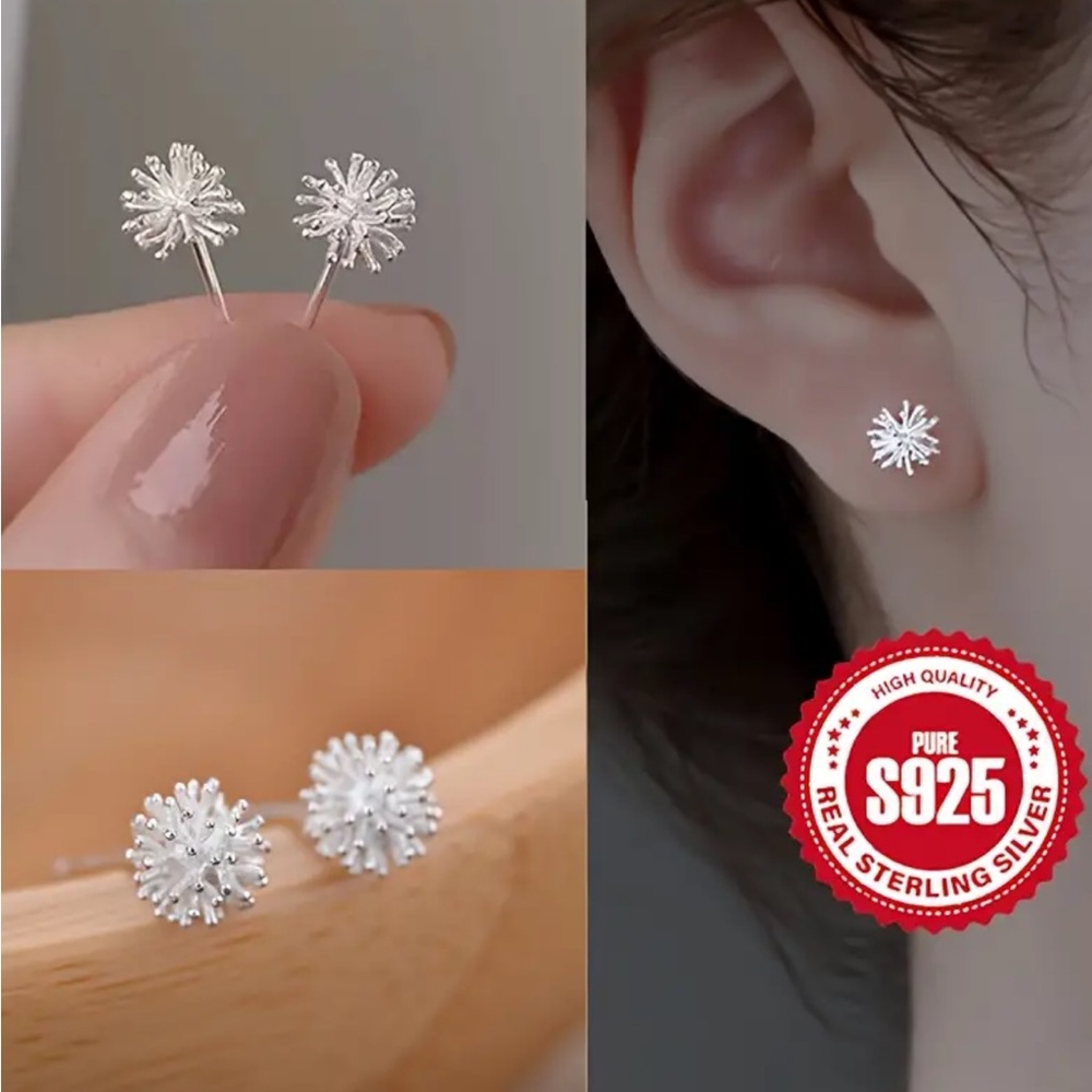 Sterling Silver Dandelion Stud Earrings